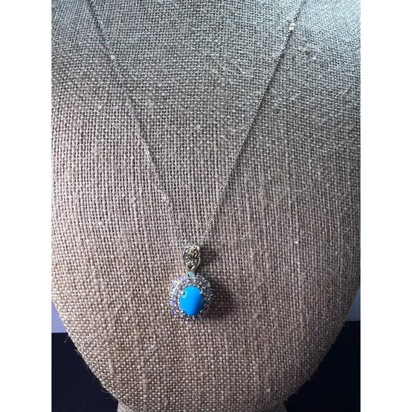 New Opal and turquoise halo pendant and chain necklace - Picture 4 of 11